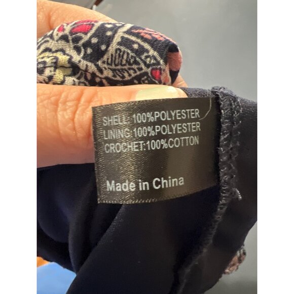 Lane Bryant Womens Floral Short Sleeve Navy Top Size 12 Boho Lagenlook - Picture 6 of 10